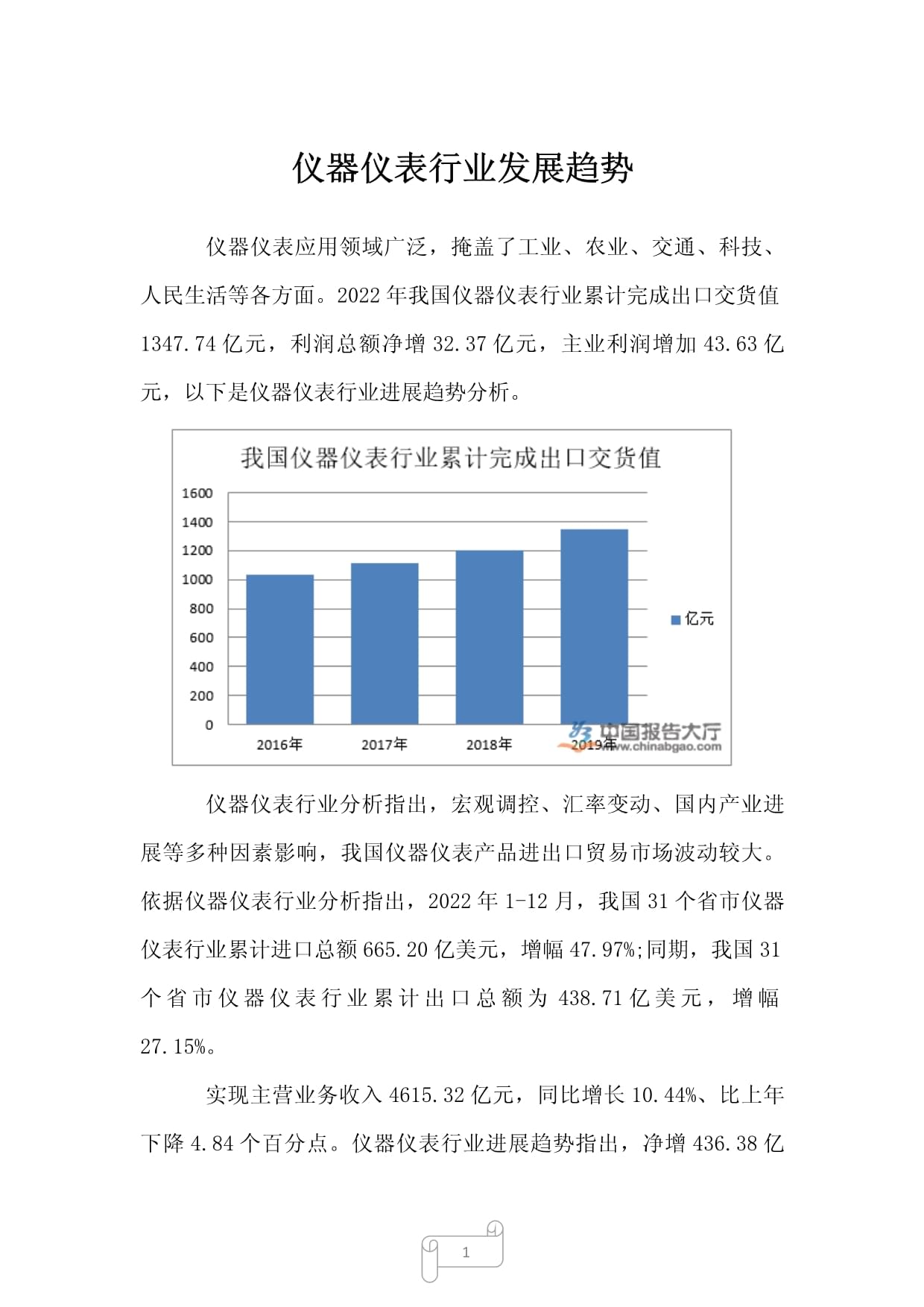 2022年仪器仪表行业发展趋势